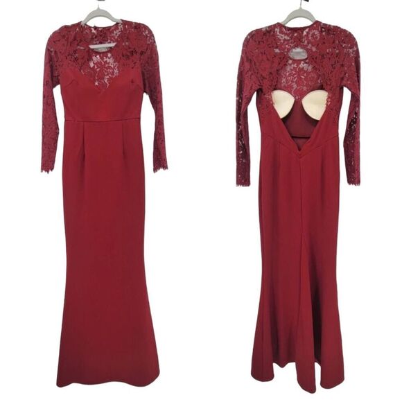 Lulus Whenever You Call Lace Open Back Maxi Dress Gown Red Medium - Picture 4 of 15